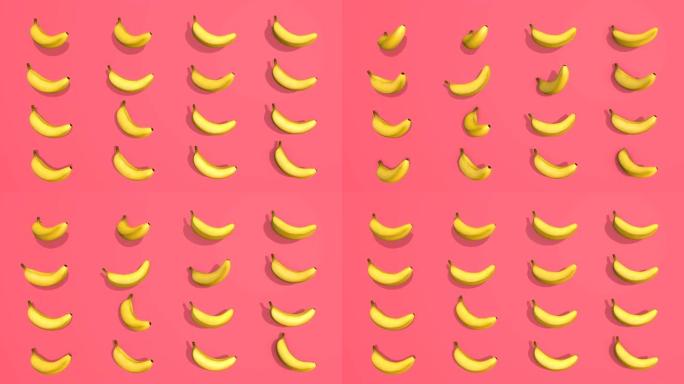 香蕉水果的彩色图案-3D元素，4k无环圈隔离，非常适合数字构图