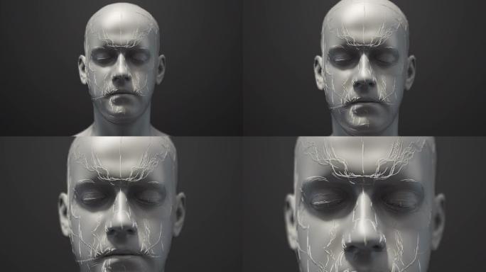 未来仿生机器人脸慢慢向前移动-3D 4k动画