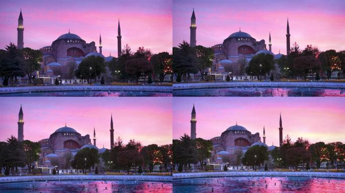 伊斯坦布尔圣索菲亚大教堂 (Ayasofya) 日出时的延时