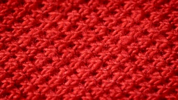 涤纶红色棉织物。编织长矛。微距拍摄。