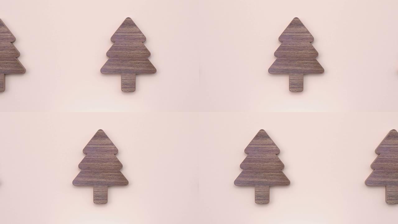平面场景抽象圣诞树庆祝节日新年概念最小运动3d渲染