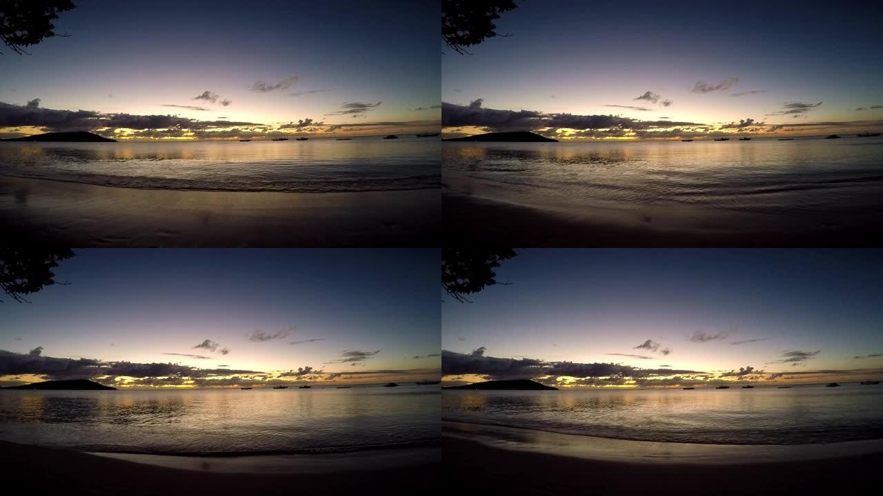 斐济热带岛屿的日落