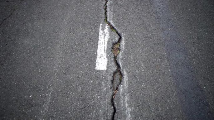 旧车道路面裂缝。