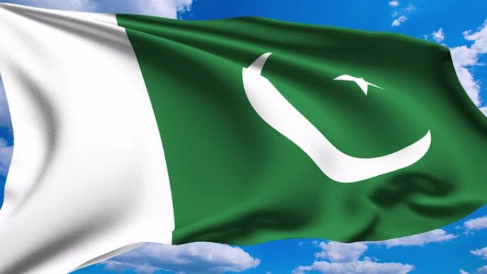在多云的天空下的巴基斯坦国旗 (阿尔法海峡，可循环)