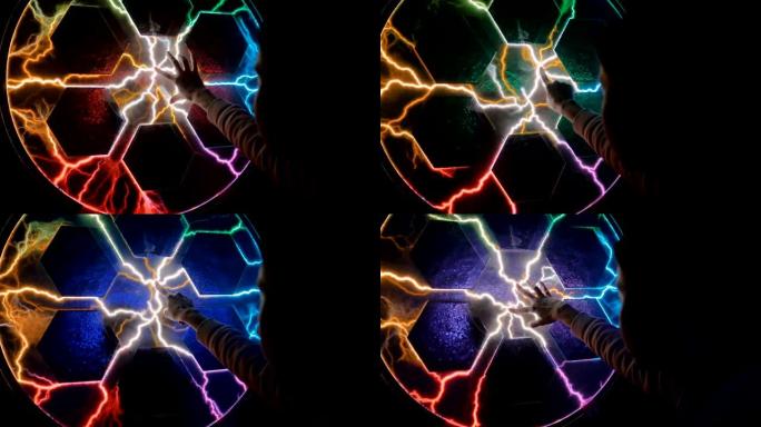 女人触摸等离子面板显示器