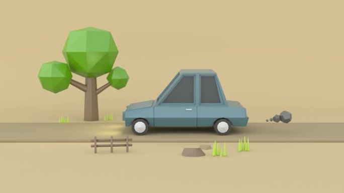 汽车驾驶旅行交通工具3d渲染卡通风格自然国家低聚