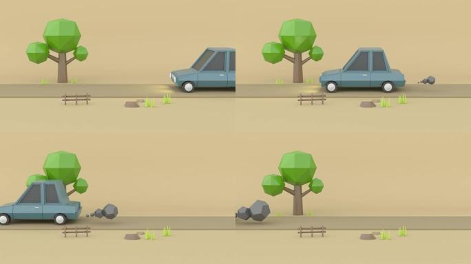 汽车驾驶旅行交通工具3d渲染卡通风格自然国家低聚
