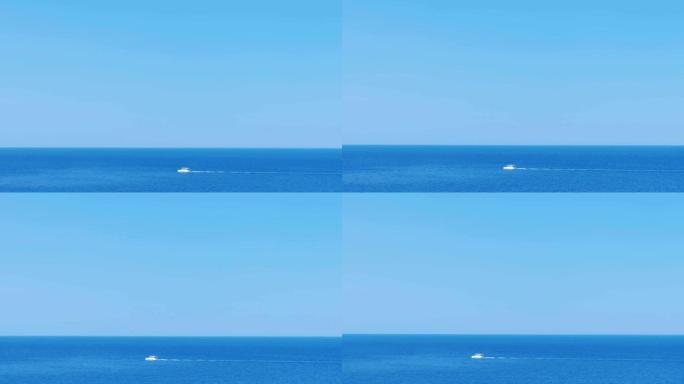 夏季晴天，在海上的白色旅游摩托艇上海上行走。