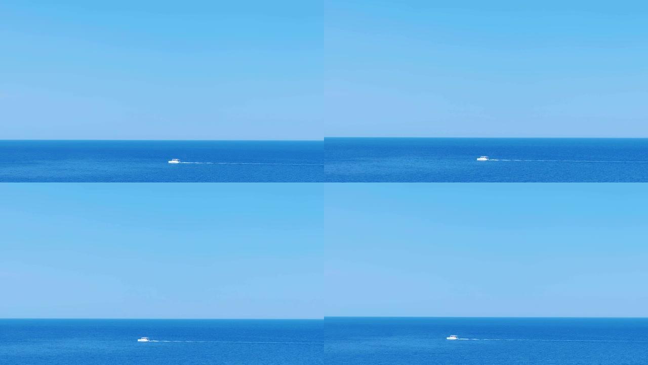 夏季晴天，在海上的白色旅游摩托艇上海上行走。