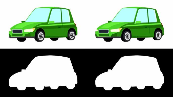 卡通孤立绿色汽车平面动画侧视图