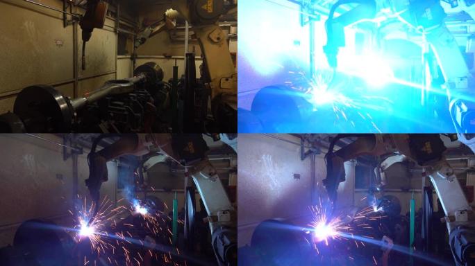 工厂生产汽车工业零件的机械臂焊接机技术。4k分辨率