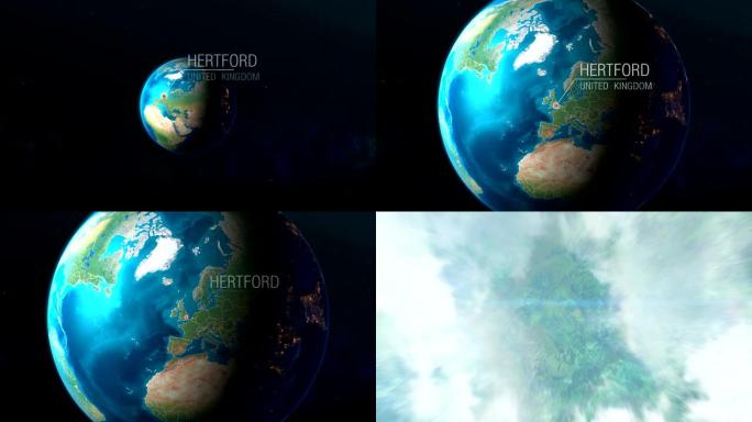 英国-赫特福德-从太空到地球的缩放