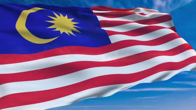 马来西亚国旗，织物结构在多云的天空下 (可循环)