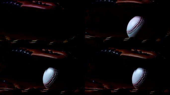 用棒球手套扔棒球，放在暗光下