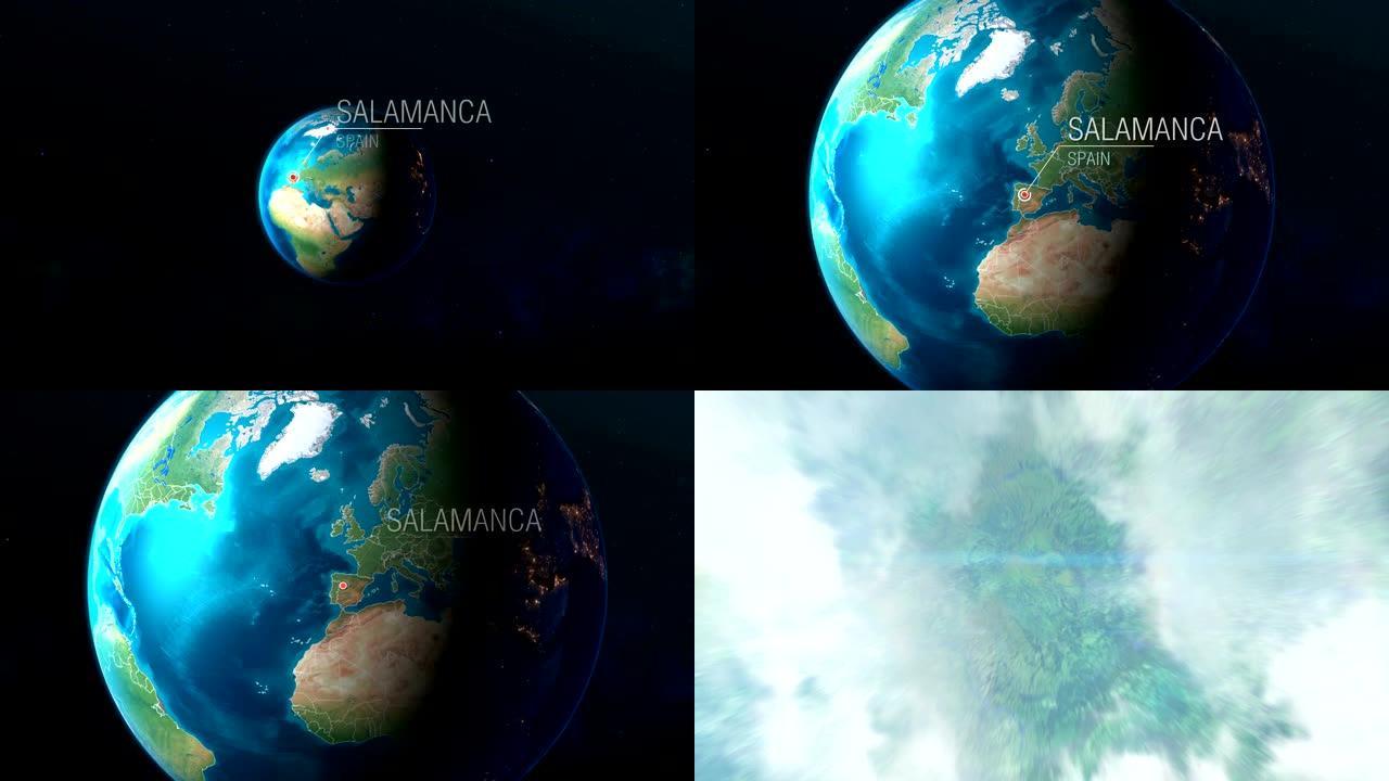 西班牙-萨拉曼卡-从太空到地球的缩放