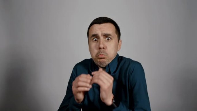 一个年轻商人的特写肖像感觉不好，开始呕吐