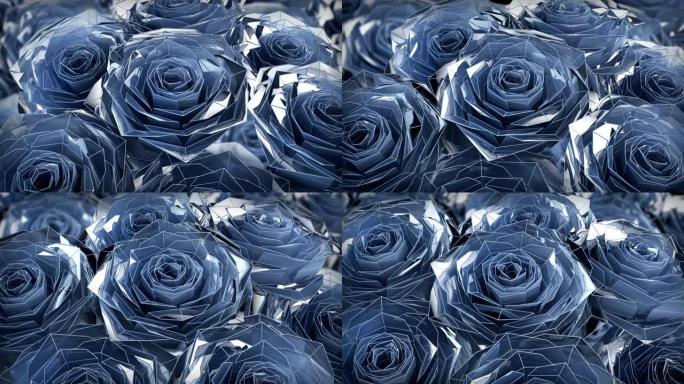 情人节蓝玫瑰多边形动画，特写4K