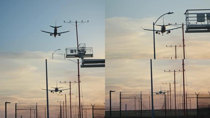 飞机飞过头顶，飞往洛杉矶机场