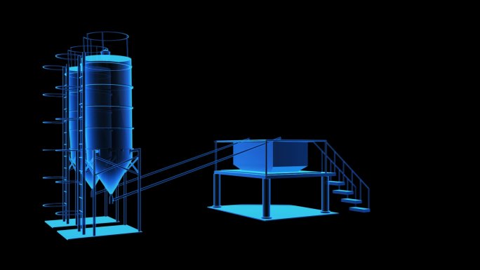 工业筒仓全息蓝色科技通道素材