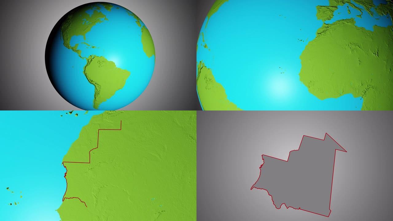 地球与毛里塔尼亚的边界图形
