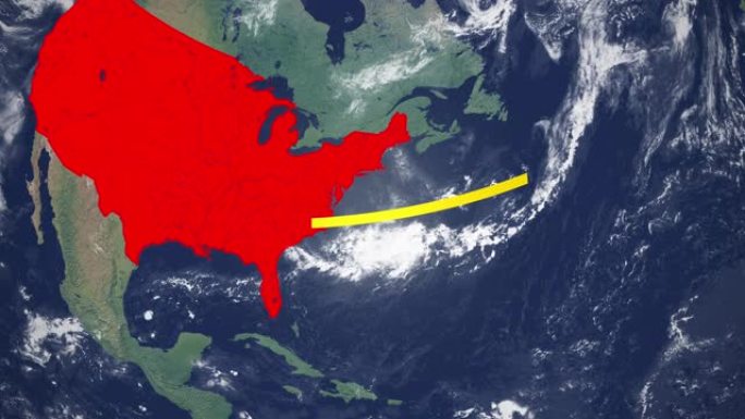 美国和伊朗在红色黄线中的地球从伊朗到美国