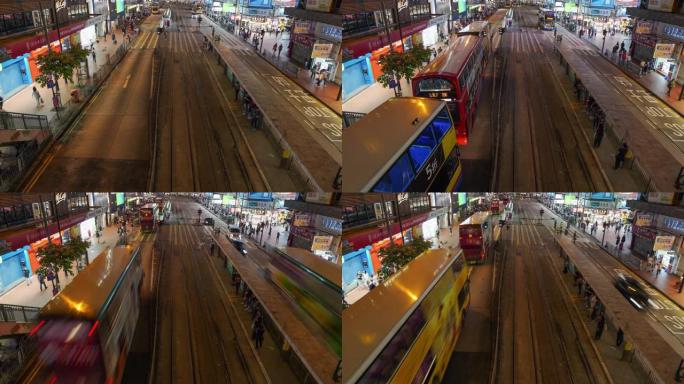 延时录像人们走过轩尼诗道铜锣湾，在香港中环道购物，在香港famaus place乘电车和火车旅行