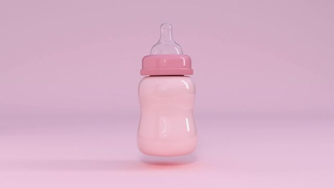 粉色蜡笔场景抽象运动3d渲染婴儿奶瓶
