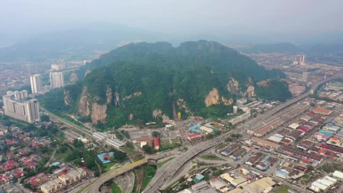 吉隆坡城市著名的黑风洞交通道路空中全景4k马来西亚