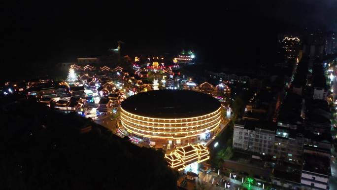 航拍广西柳州三江侗族自治县夜景