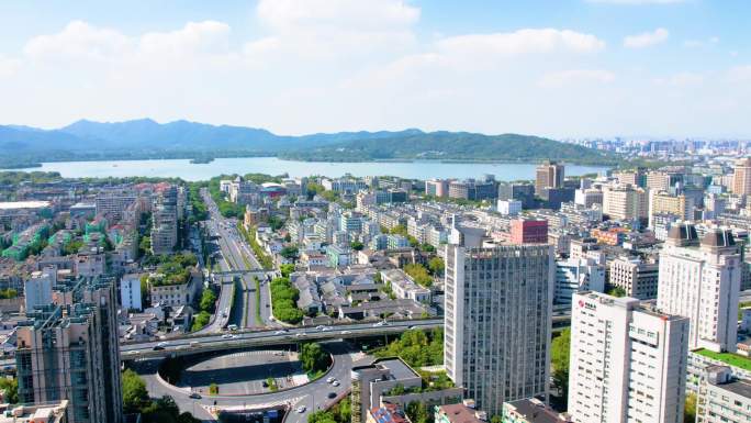 杭州市区西湖大道定安路车流风景延时