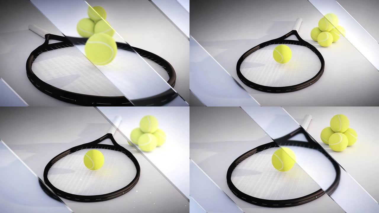 网球和网球拍 (3D渲染)