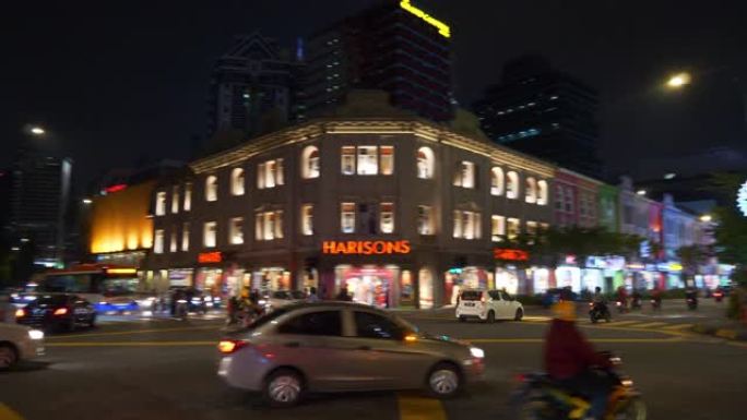 吉隆坡城市夜间照明交通街十字路口全景4k马来西亚