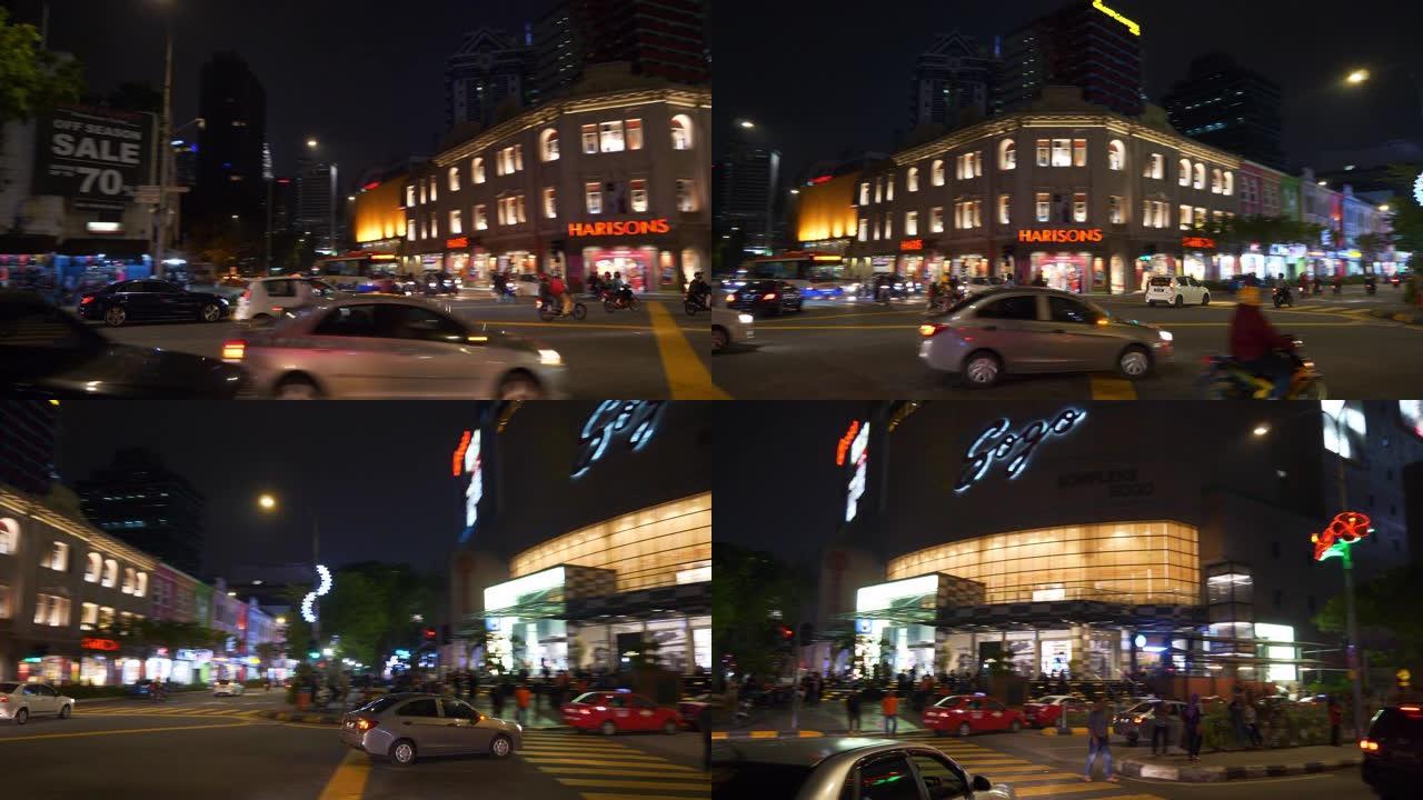 吉隆坡城市夜间照明交通街十字路口全景4k马来西亚