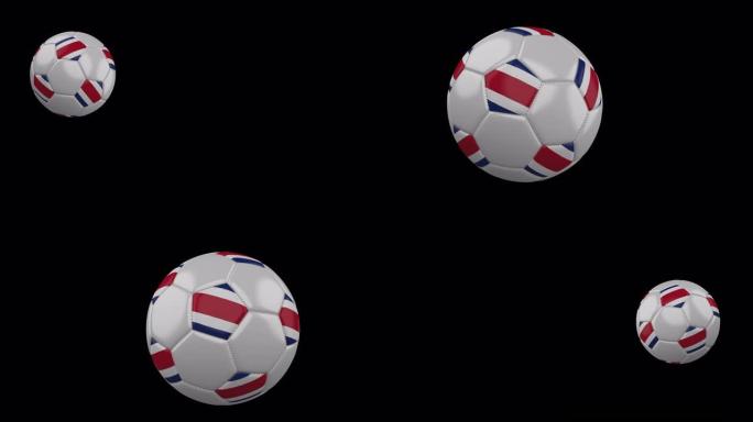 足球与哥斯达黎加的旗帜飞过镜头，慢镜头，阿尔法频道