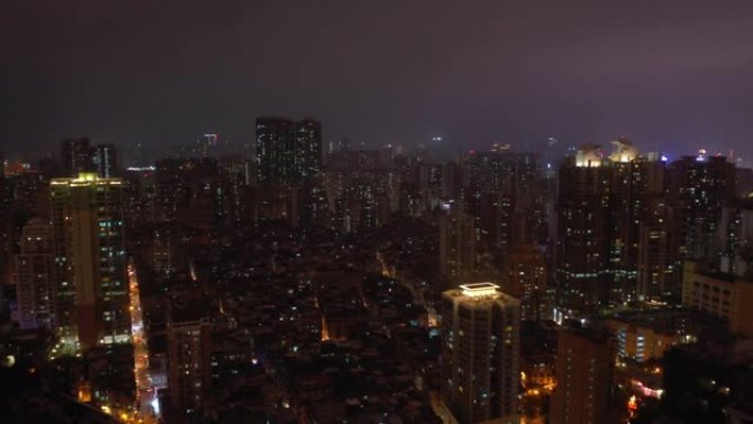 夜间照明澳门城市景观航空全景4k中国