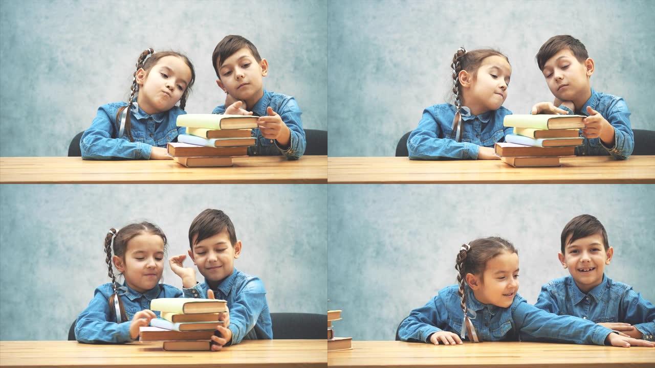 两个孩子在书和笔记本电脑之间进行选择。笔记本电脑是赢家。