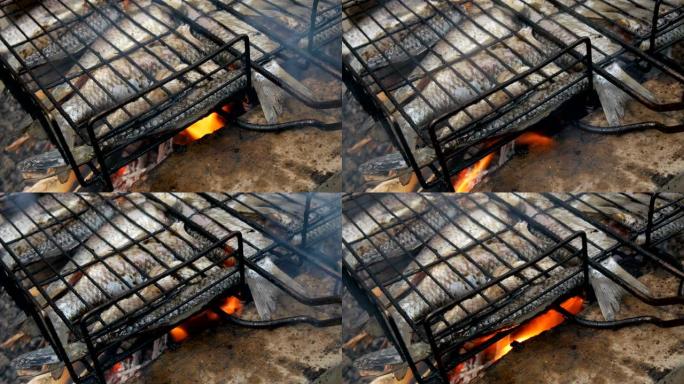 火上美味的烤鱼