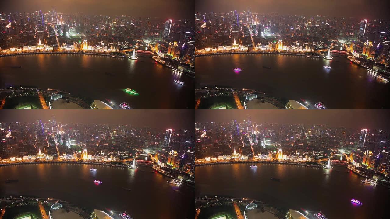上海夜间交通和城市景观的延时，中国上海