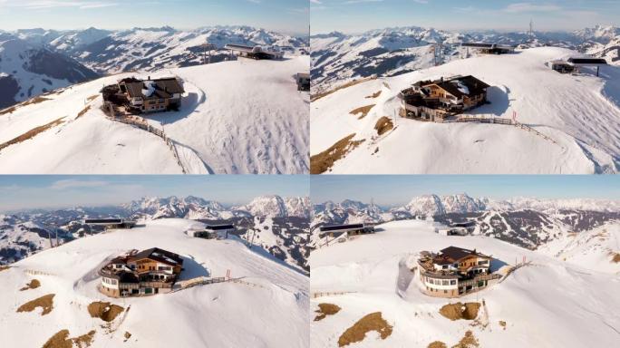 奥地利阿尔卑斯山滑雪胜地的鸟瞰图