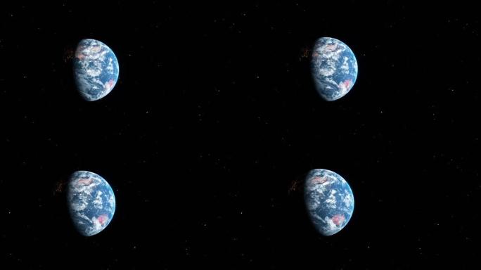 现实的3d动画旋转地球从太空与可见光