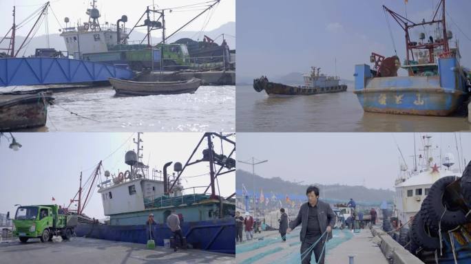 海边回港渔民忙碌 卸海鲜 修渔网