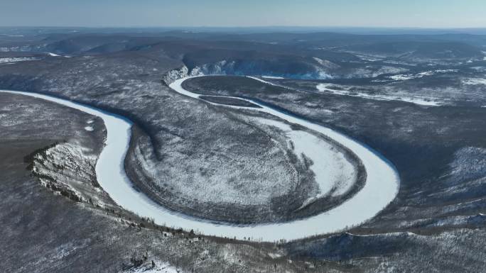 原创黑龙江漠河额木尔河大拐弯冬季自然风光