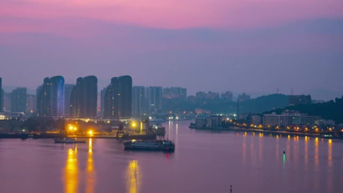 夜间照明三亚工业湾全景4k海南岛中国