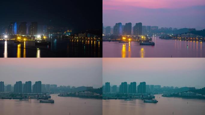 夜间照明三亚工业湾全景4k海南岛中国
