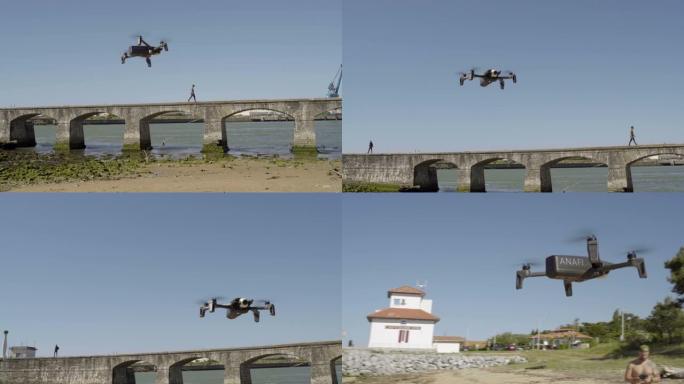 法国比亚里兹-2019年6月28日: ANAFI无人机由智能手机应用程序控制，在阳光明媚的夏天在海滩