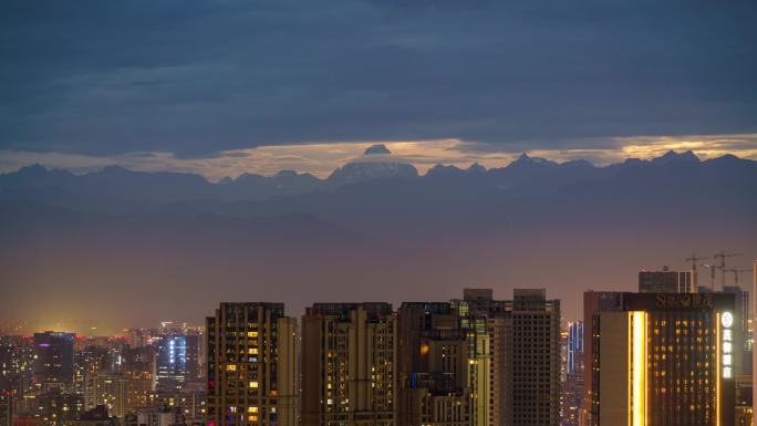 成都城市雪山延时摄影