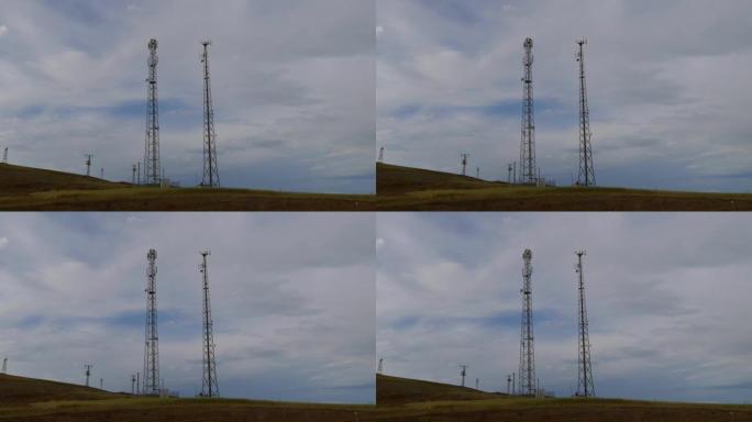两个电话基站塔，大信号基站，