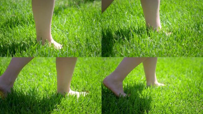 女人赤脚在草地上慢动作180fps