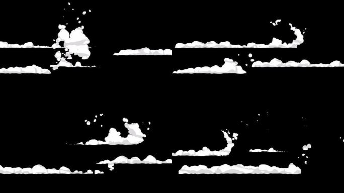 快速移动产生的烟雾动画。游戏动画元素。卡通蒸汽云。循环黑色动画。
