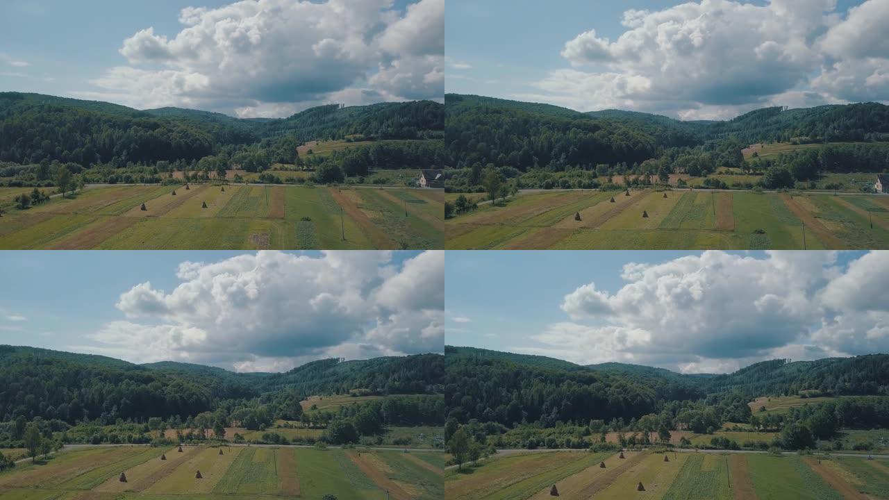 空中无人机拍摄近山地景观夏季晴天